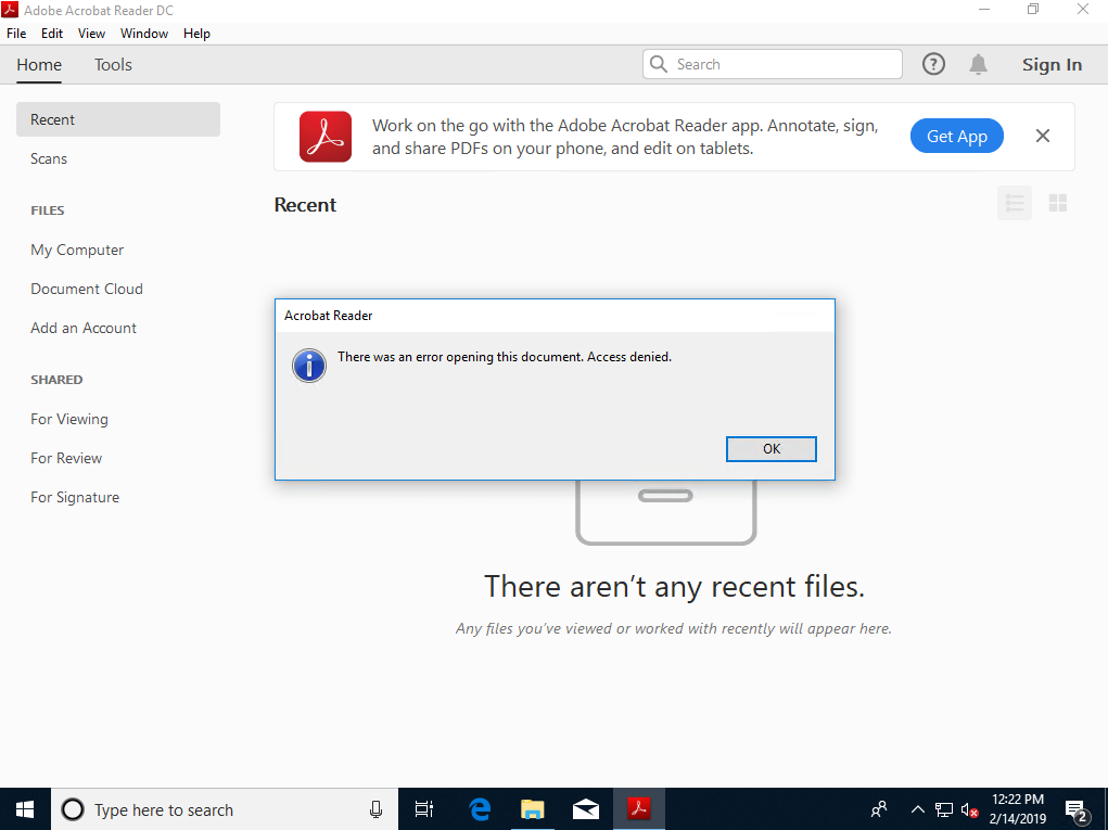 adobe acrobat reader could not open error