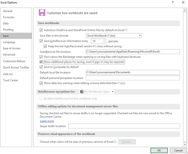 change default save location office 2019