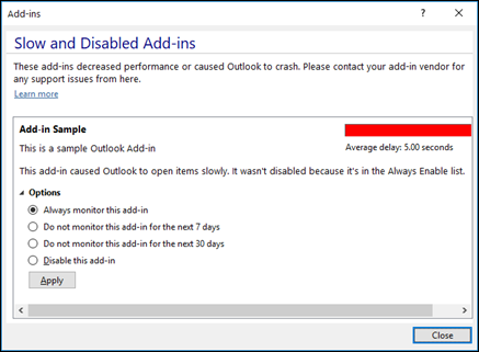 Disable Outlook add-ins